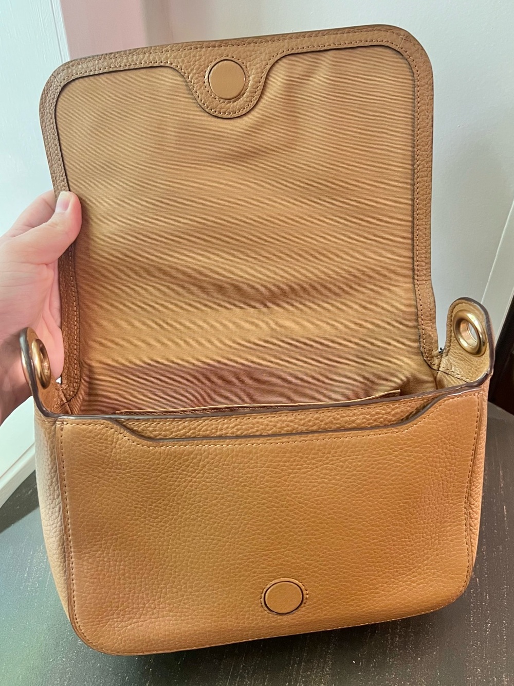 Coach Small Jes Messenger Pebbled Leather Crossbody Flap Bag Tan Light Saddle - Picture 4 of 8